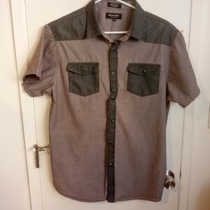 Eight Eight Platinum shirt Mens short sleeve button up Gray XL 100%Cotton